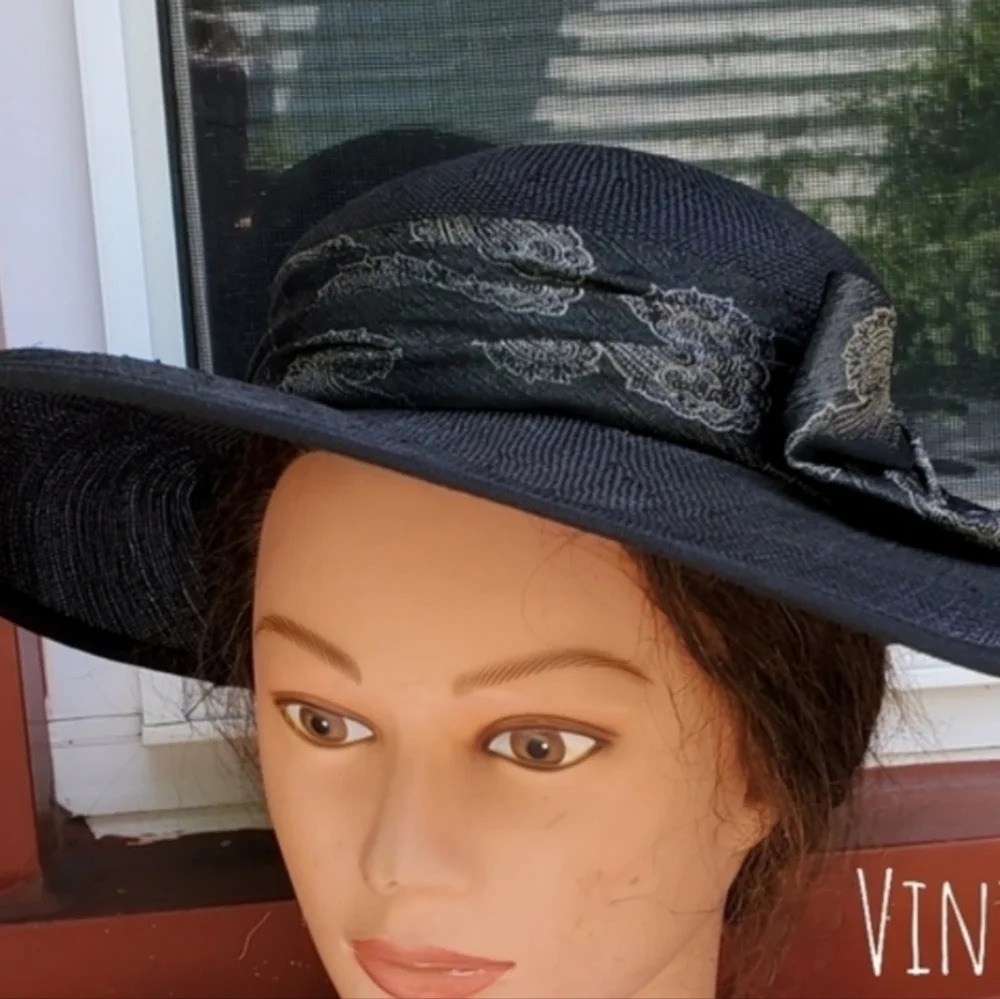 Vintage black‎ straw Hat - Picture 3 of 6
